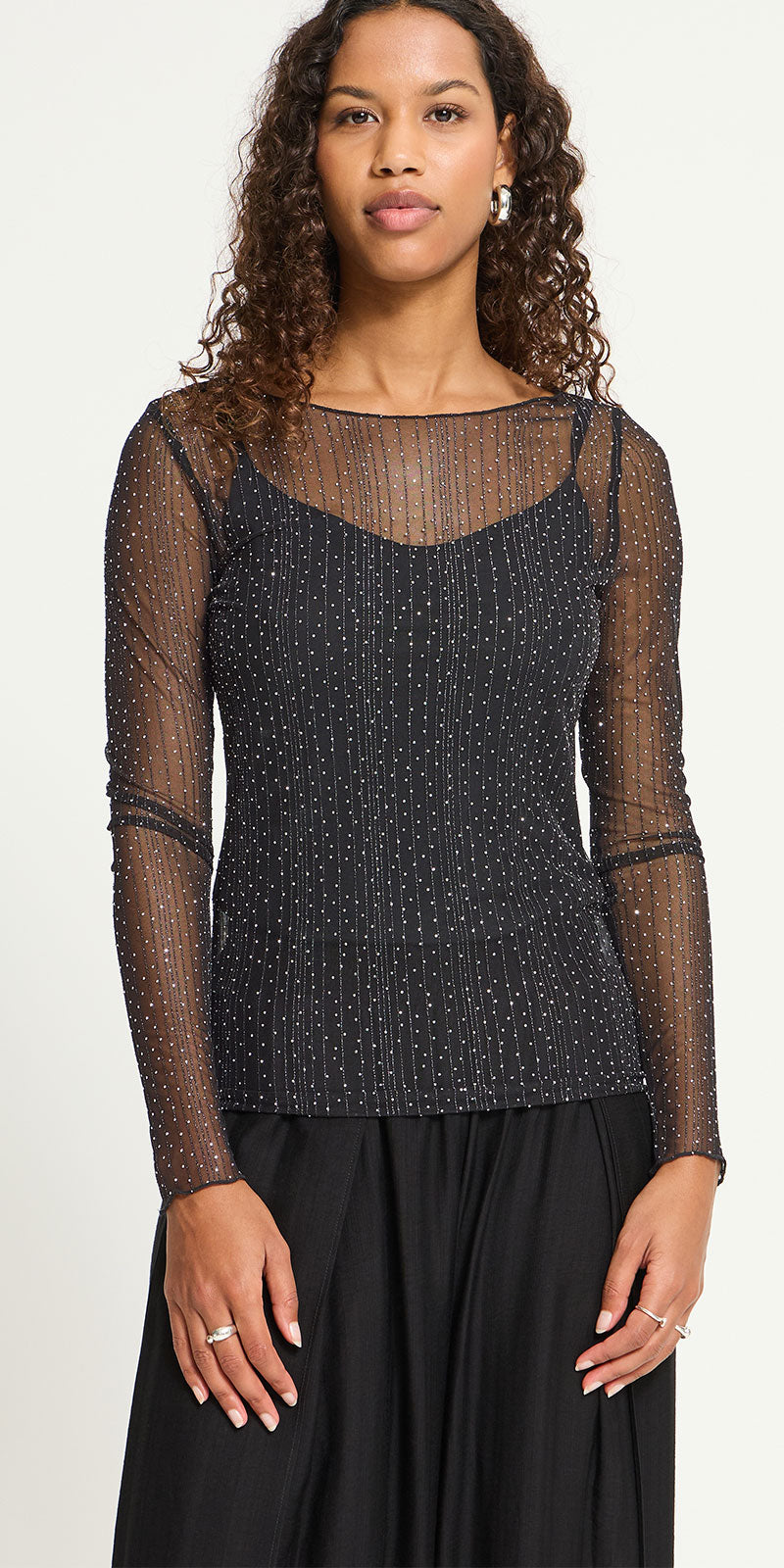 Ichi Mesh Sparkle Top, black