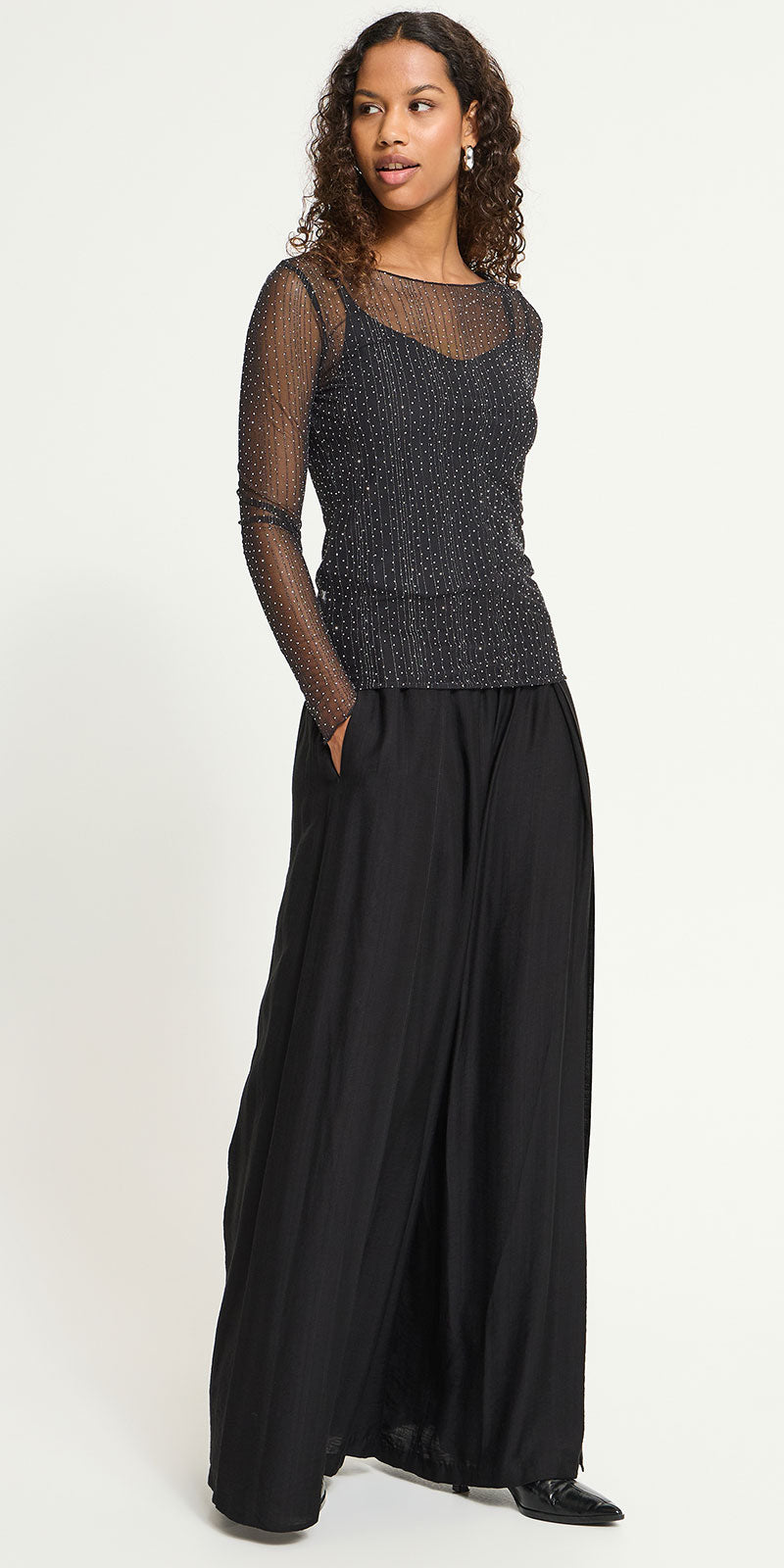 Ichi Mesh Sparkle Top, black