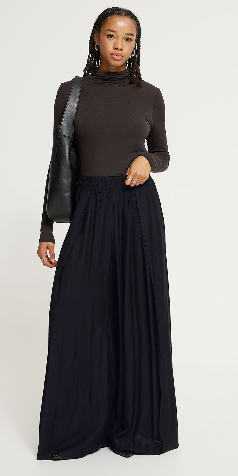 Ichi Overlay Palazzo Pants, black