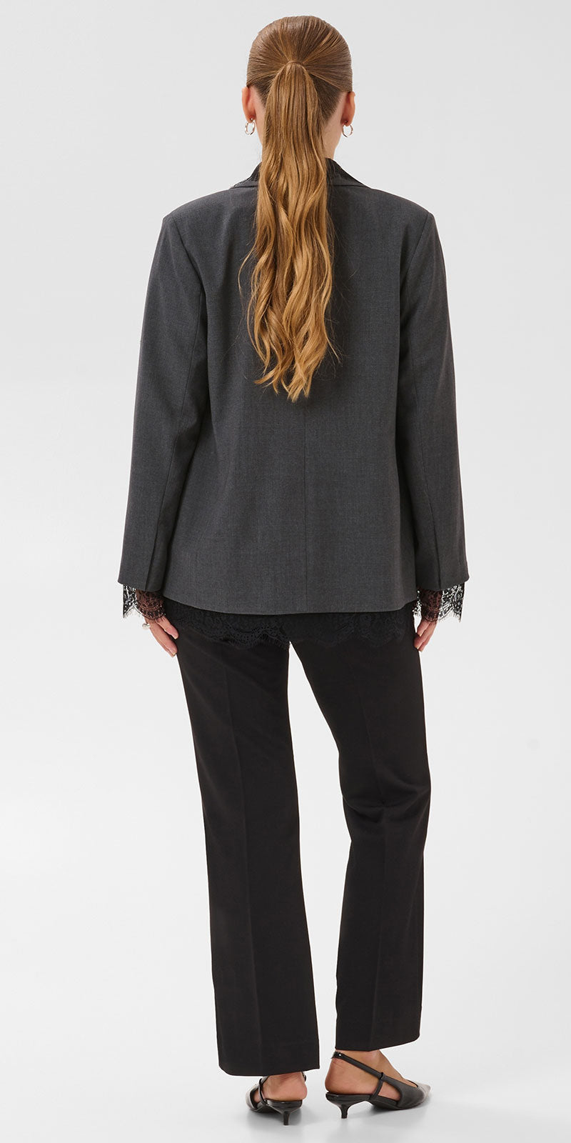 Kaffe Lace Trim Blazer, grey/black