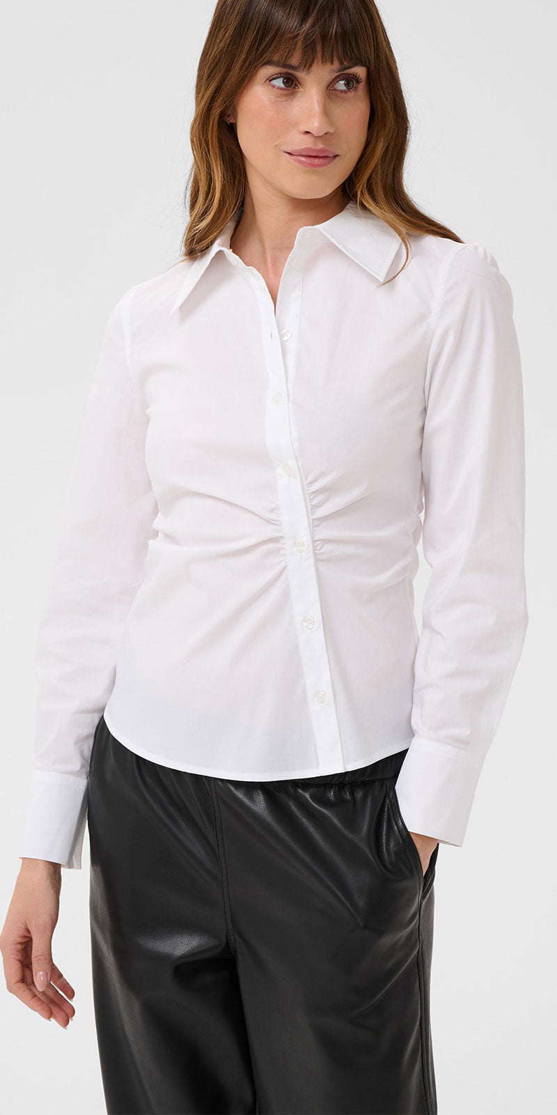 Kaffe Asymmetrical Button Up Shirt, bright white