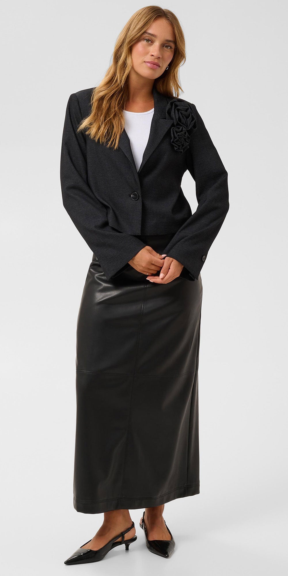 Kaffe Gabby Flower Blazer, darkest charcoal