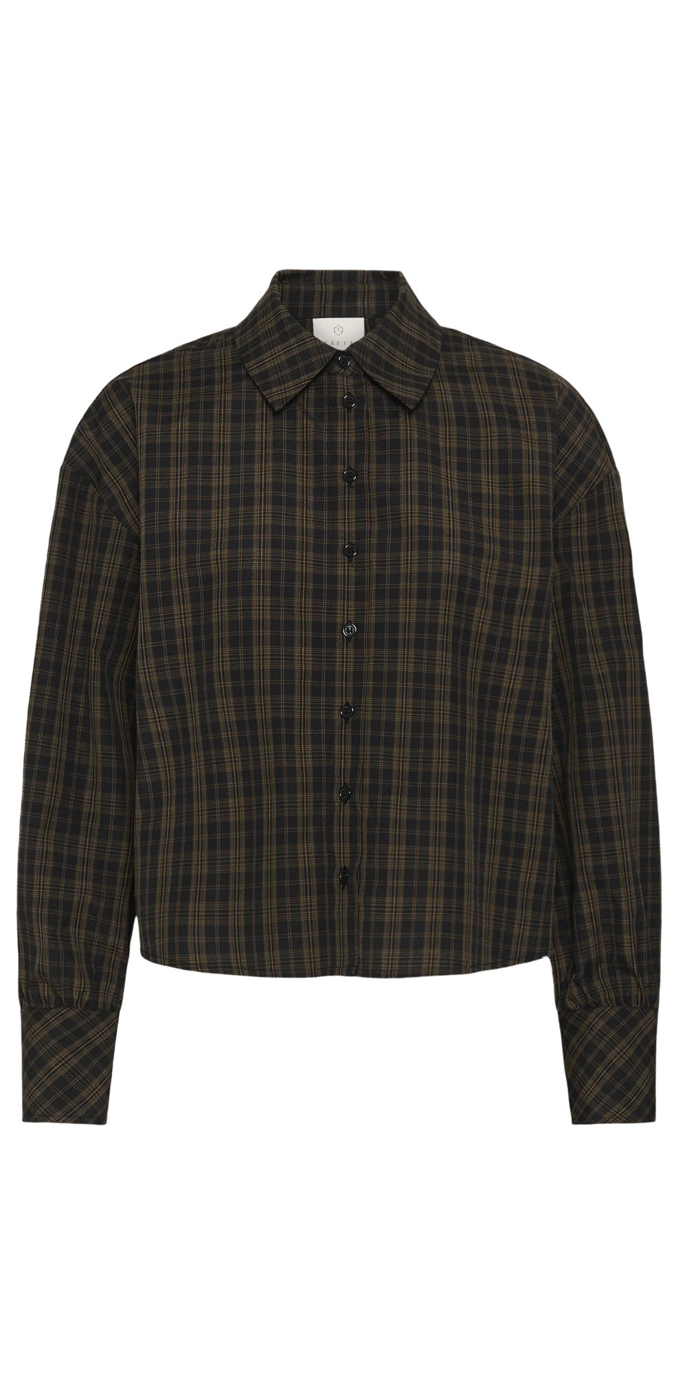 Kaffe Plaid Poplin Button Shirt, black/olive