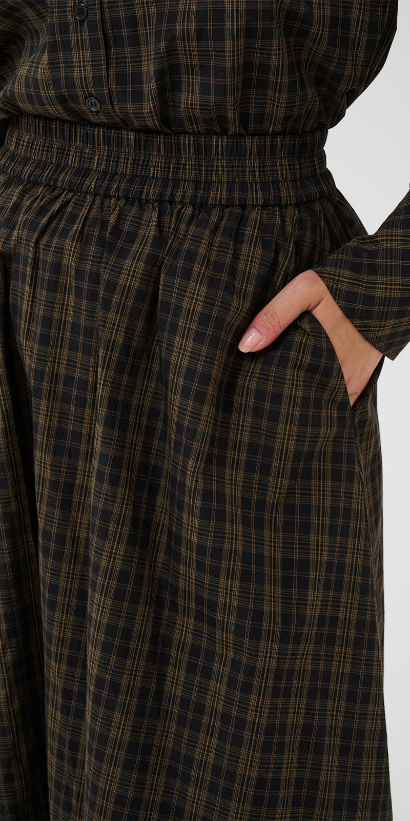 Kaffe Plaid Poplin Skirt, black/olive