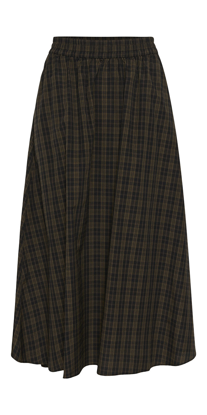 Kaffe Plaid Poplin Skirt, black/olive