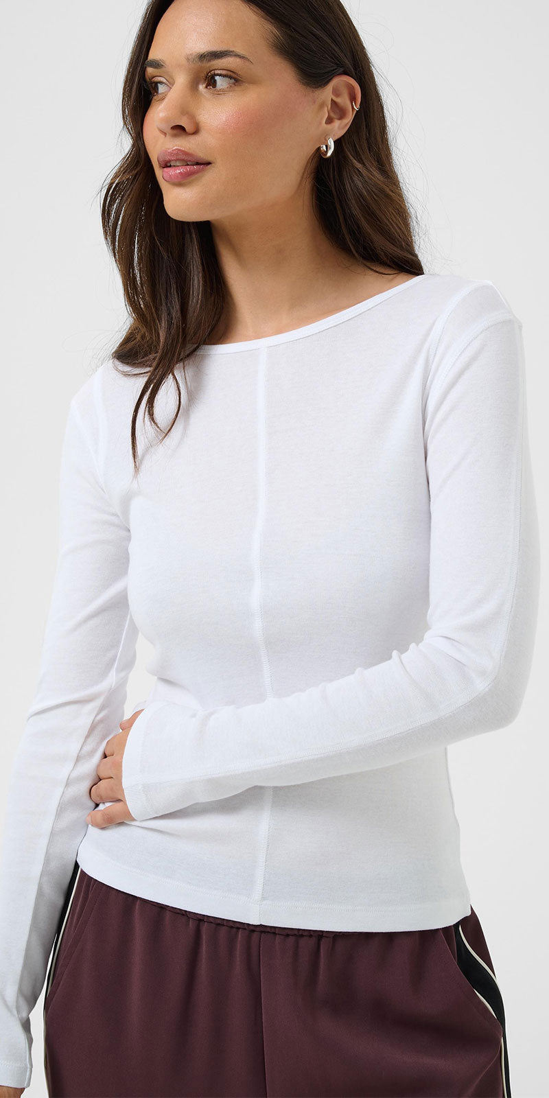 Kaffe Seamed Long Sleeve Top, white