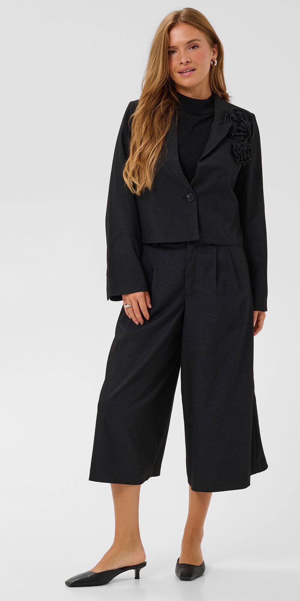 Kaffe Gabby Flower Blazer, darkest charcoal