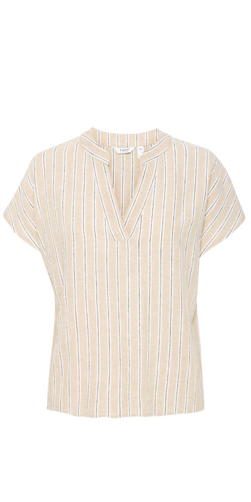 B.Young Linen Blend Tunic Blouse, stripes