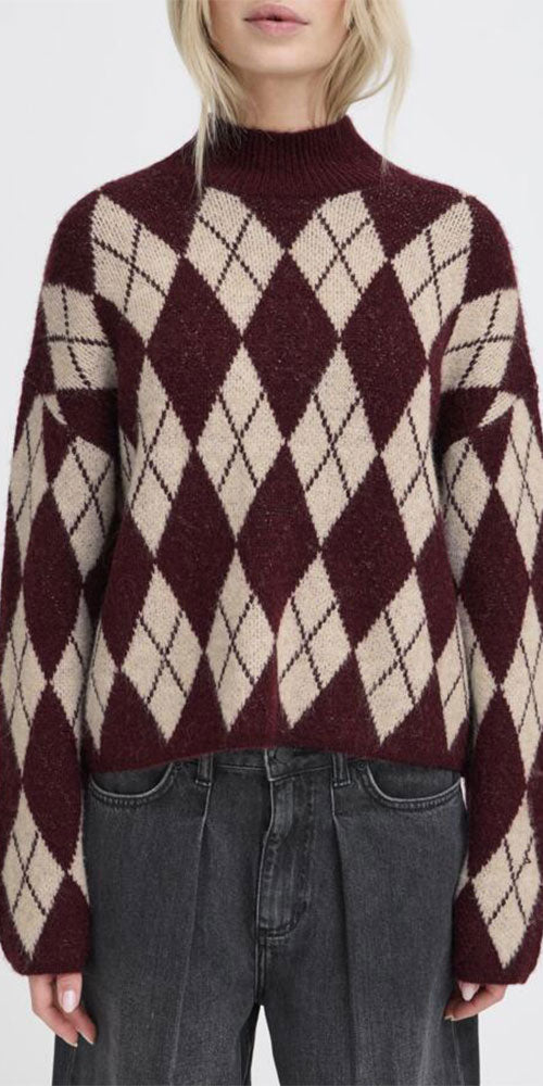 B.Young Argyle Sweater, burgundy