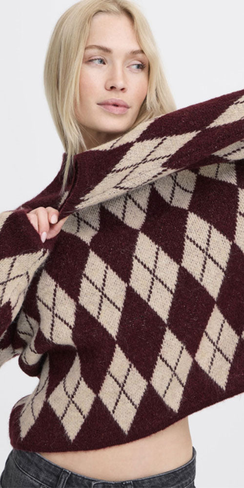 B.Young Argyle Sweater, burgundy