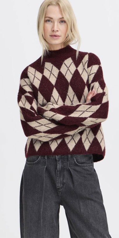 B.Young Argyle Sweater, burgundy