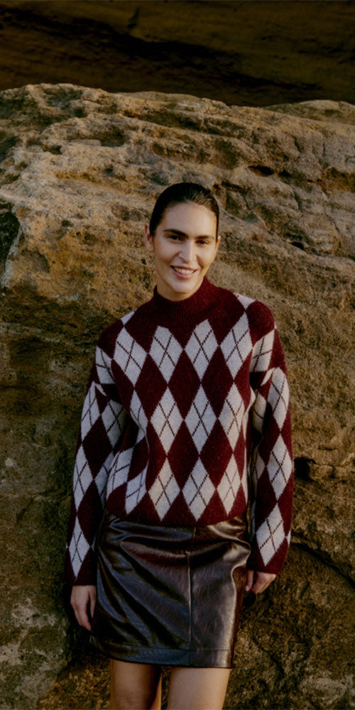 B.Young Argyle Sweater, burgundy