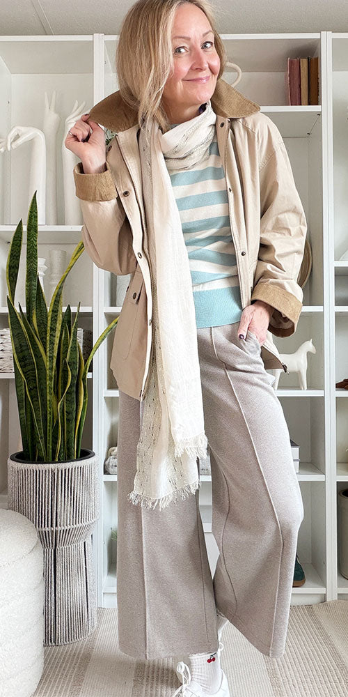 Ichi Cropped Pique Ponte Pant, tan