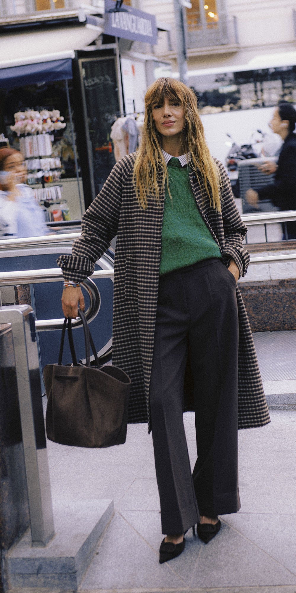 B.Young Check Coat, brown/navy