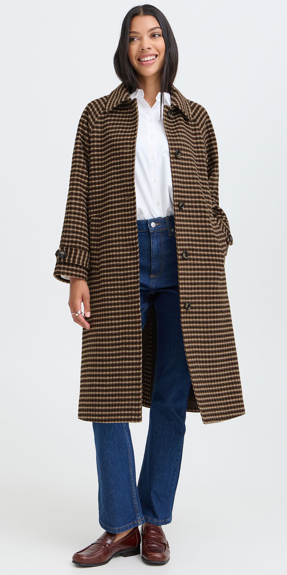B.Young Check Coat, brown/navy