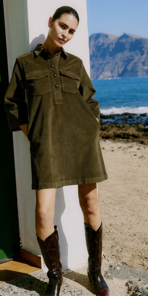 B.Young Corduroy Shift Dress, moss green