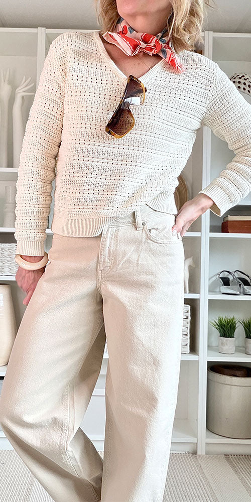 B.Young Cotton V-Neck Pullover, birch