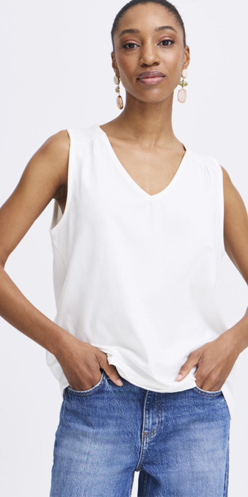 B.Young Cotton V-neck Tank, white