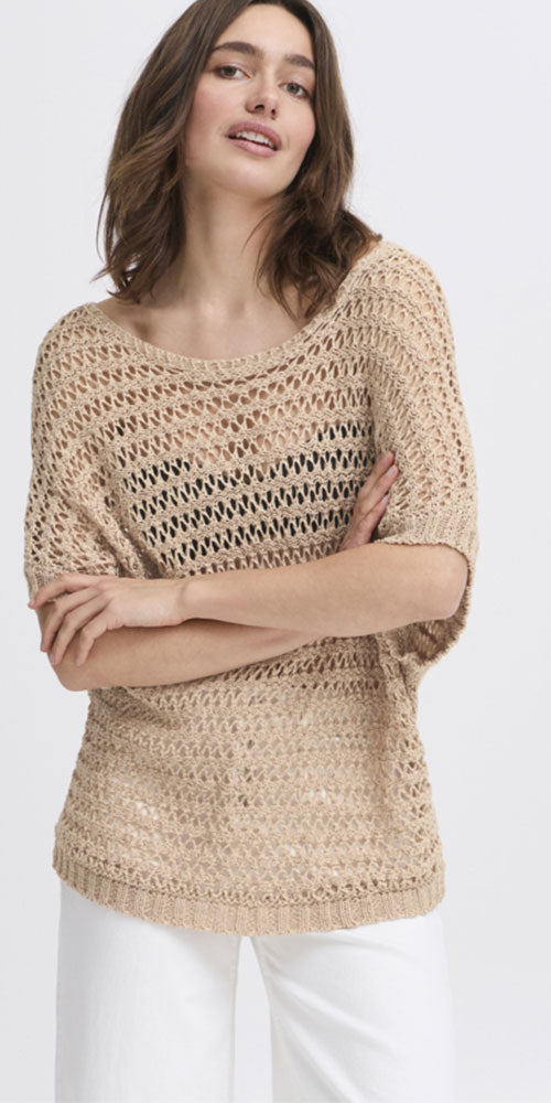 B.Young Crochet Mesh Pullover
