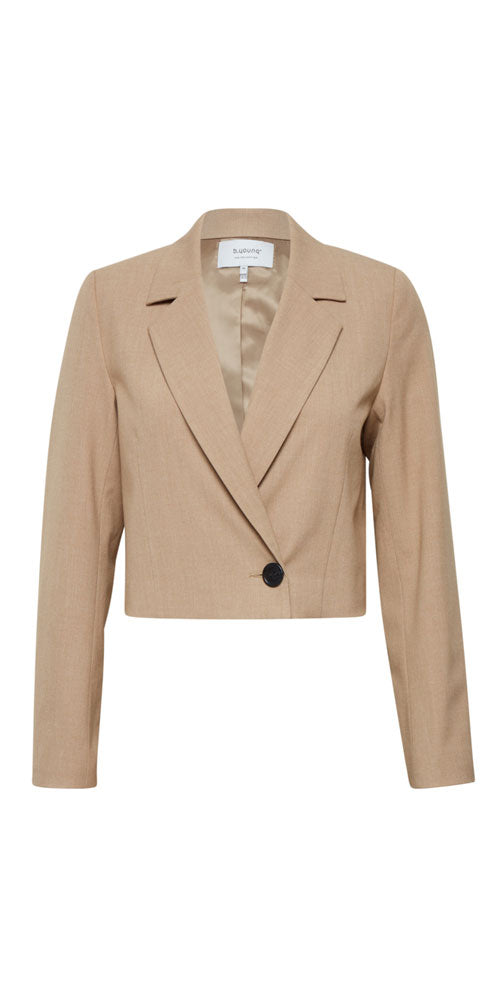 B.Young Cropped Blazer, heathered camel