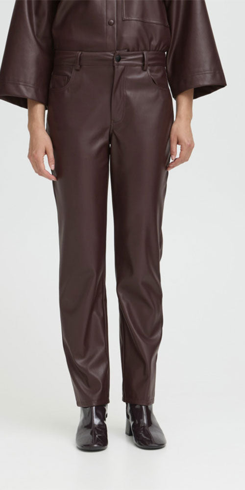 B.Young Straight Faux Leather Pants, eggplant