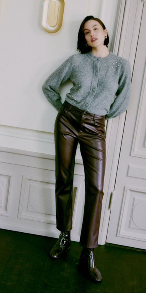 B.Young Straight Faux Leather Pants, eggplant