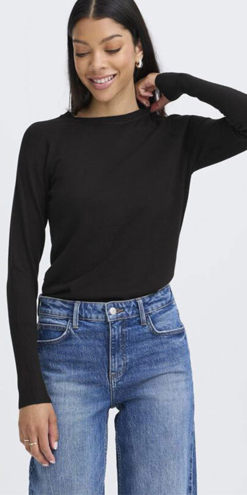 B.Young Fine Knit Crew Neck, black