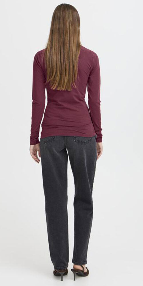 B.Young Fitted Long Sleeve Top, burgundy