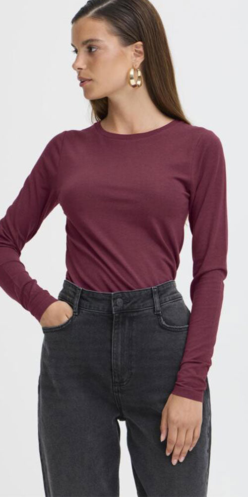 B.Young Fitted Long Sleeve Top, burgundy