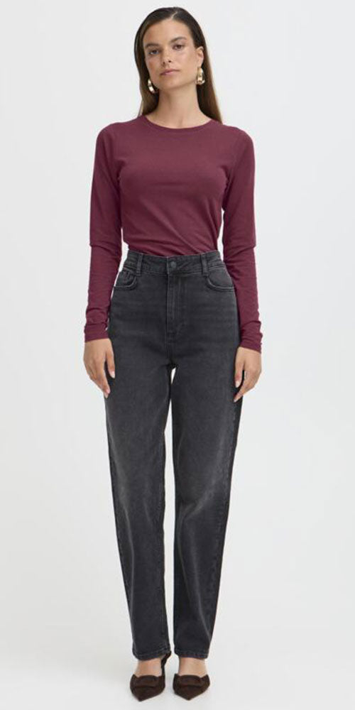 B.Young Fitted Long Sleeve Top, burgundy