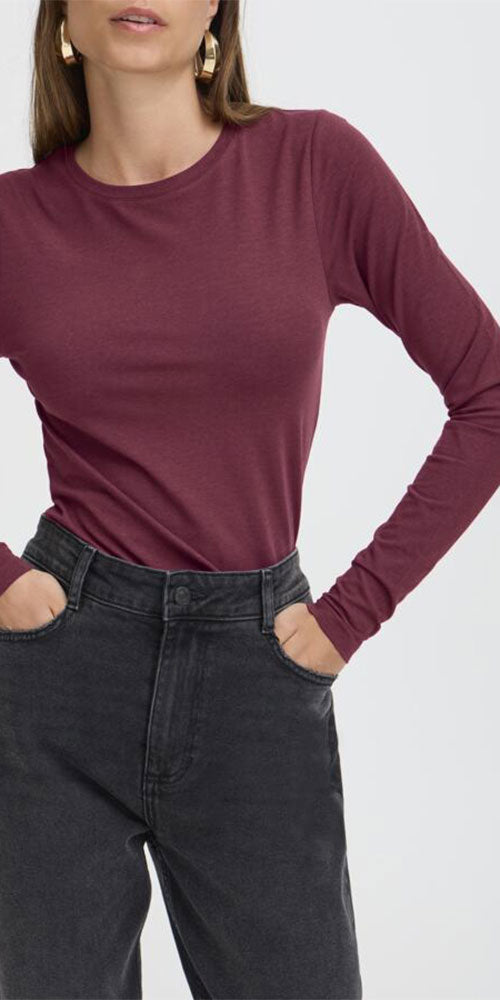B.Young Fitted Long Sleeve Top, burgundy