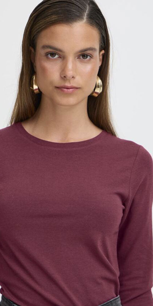 B.Young Fitted Long Sleeve Top, burgundy
