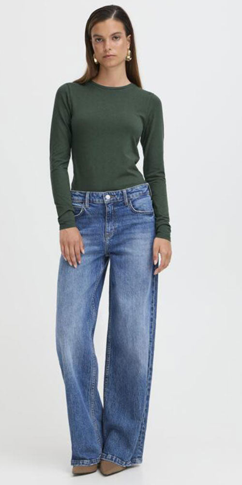 B.Young Fitted Long Sleeve Top, dark green