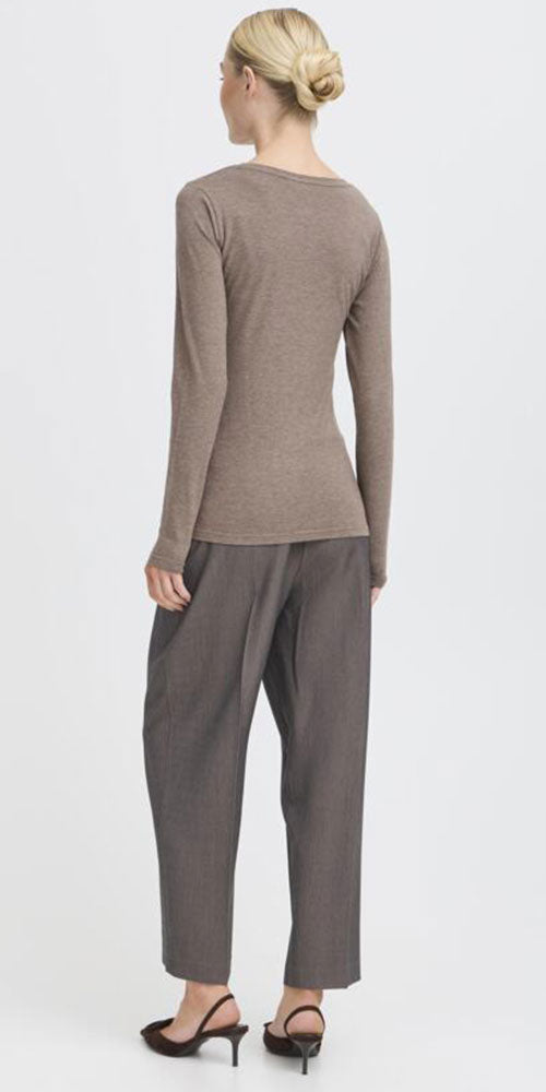 B.Young Fitted Long Sleeve Top, heathered walnut