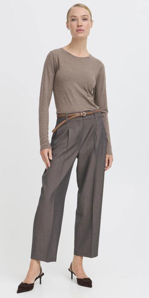 B.Young Fitted Long Sleeve Top, heathered walnut
