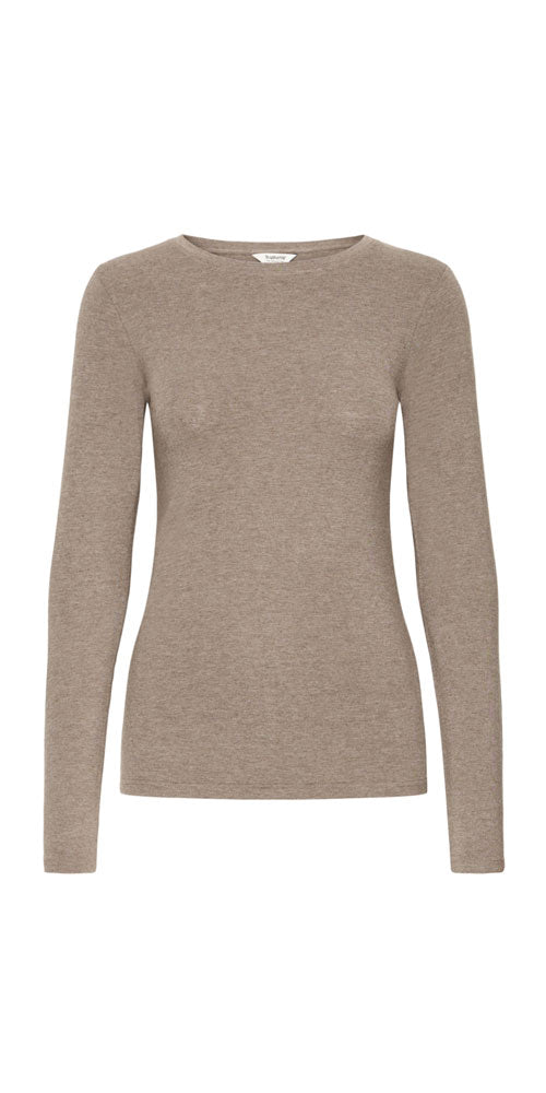 B.Young Fitted Long Sleeve Top, heathered walnut
