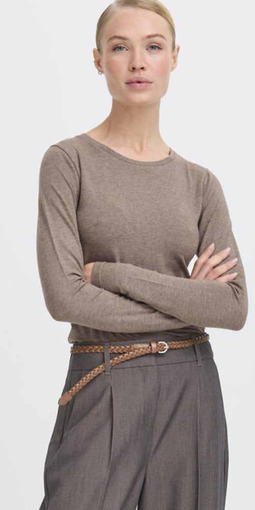 B.Young Fitted Long Sleeve Top, heathered walnut