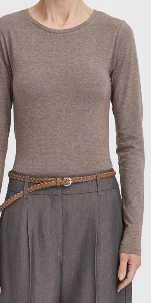 B.Young Fitted Long Sleeve Top, heathered walnut