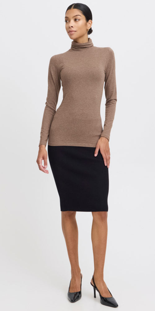 B.Young Fitted Turtleneck Top, walnut