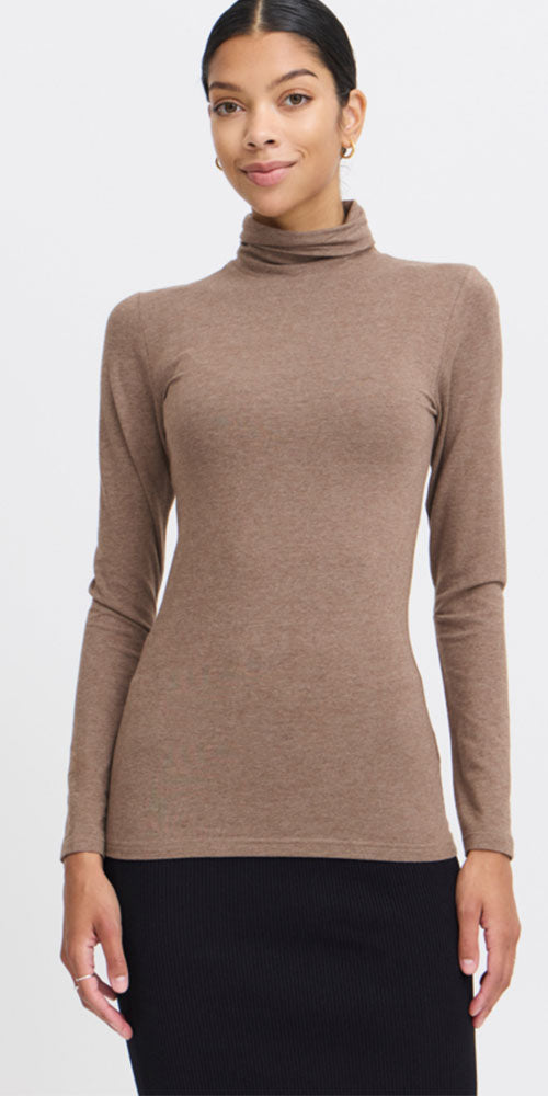 B.Young Fitted Turtleneck Top, walnut