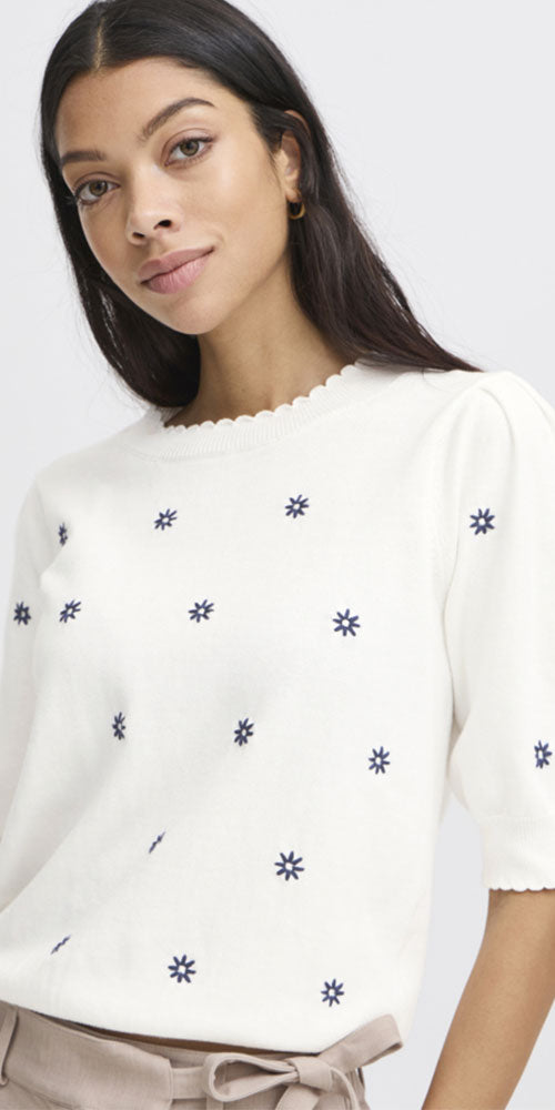 B.Young Flower Embroidered Sweater