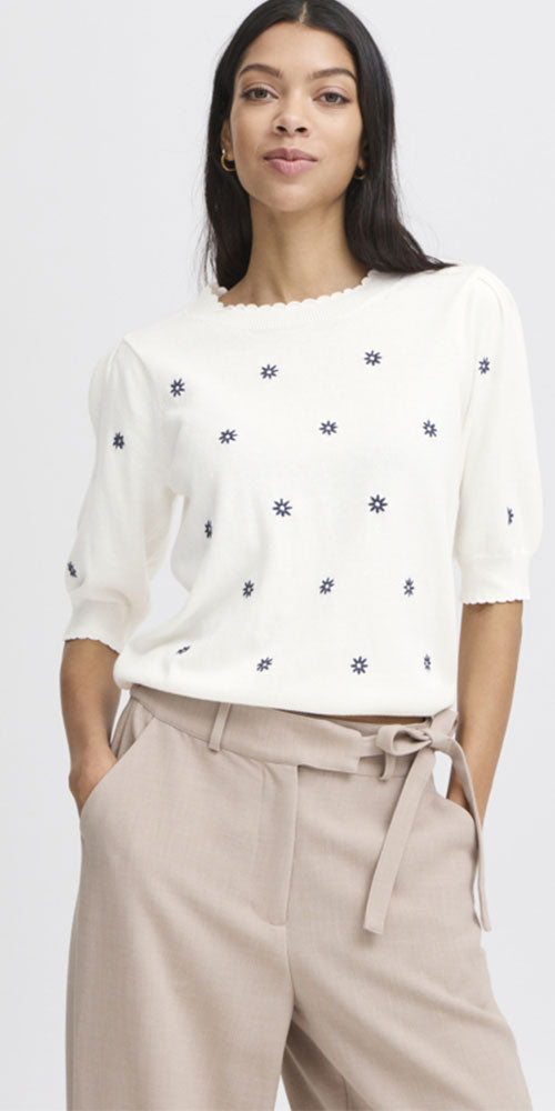 B.Young Flower Embroidered Sweater