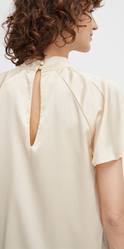 B. Young Sating Flutter Blouse, cream