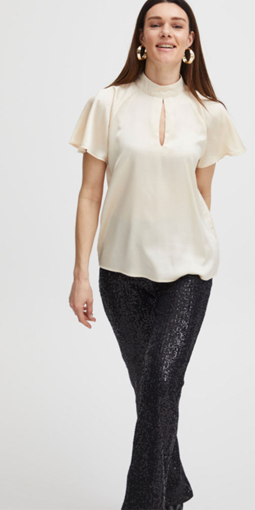 B. Young Sating Flutter Blouse, cream