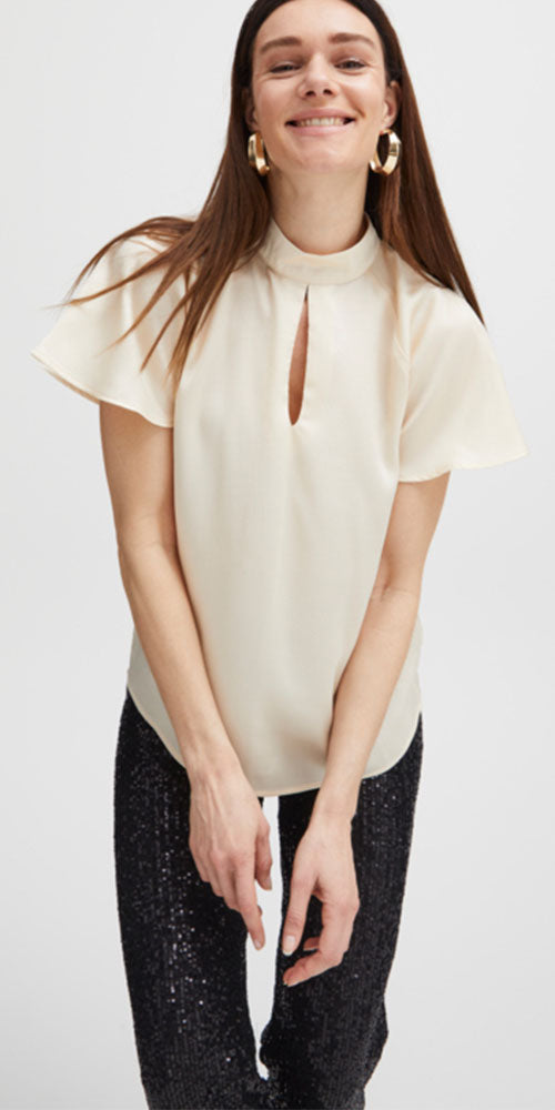 B. Young Sating Flutter Blouse, cream