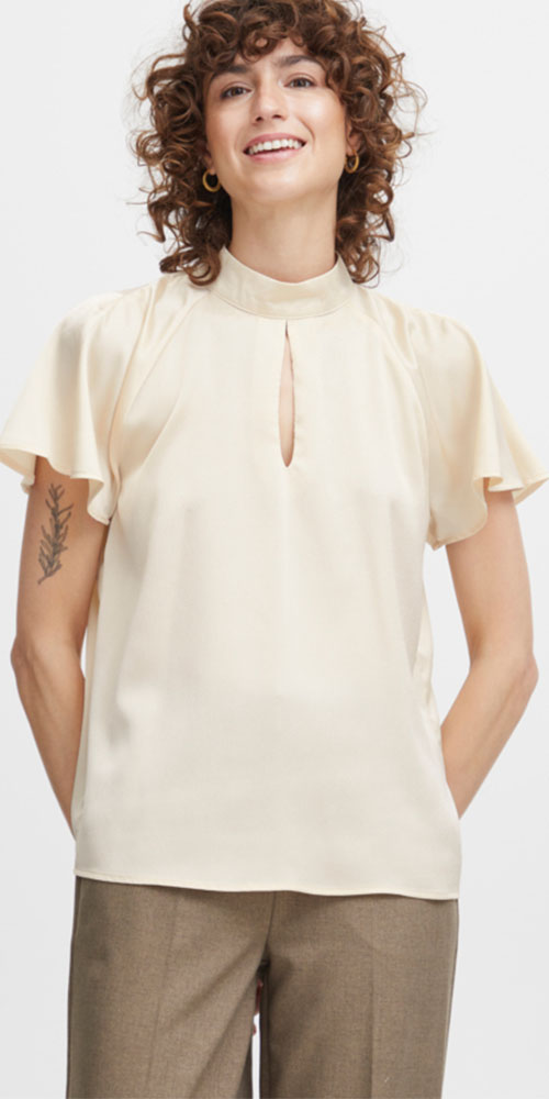 B. Young Sating Flutter Blouse, cream