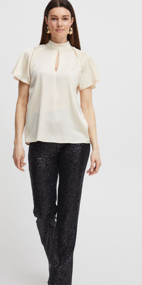 B. Young Sating Flutter Blouse, cream