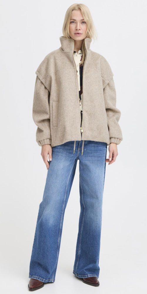 B.Young Funnel Neck Bomber, oatmeal