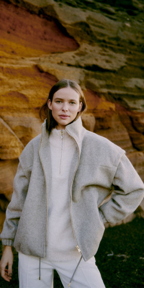 B.Young Funnel Neck Bomber, oatmeal