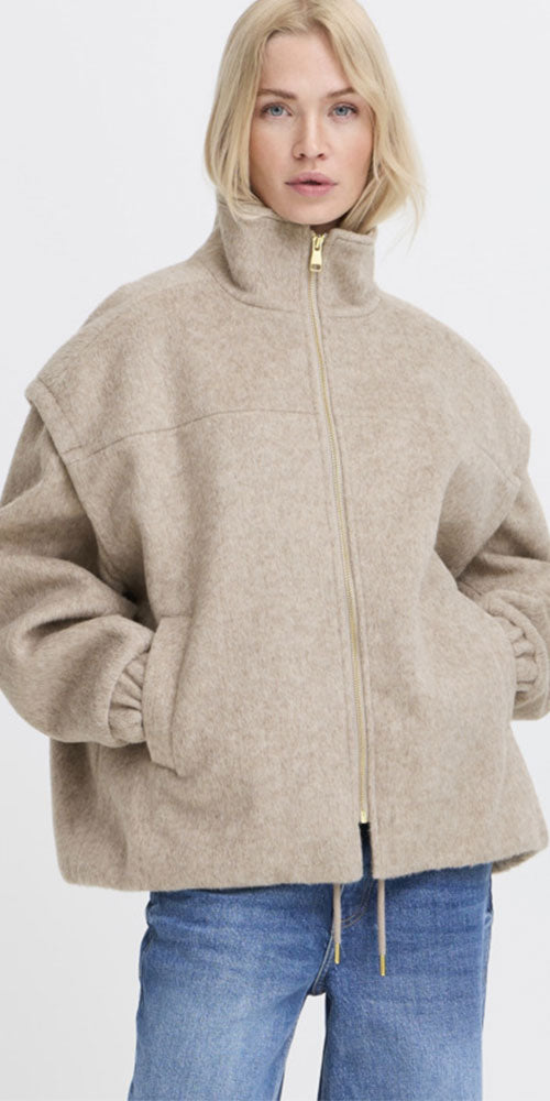 B.Young Funnel Neck Bomber, oatmeal